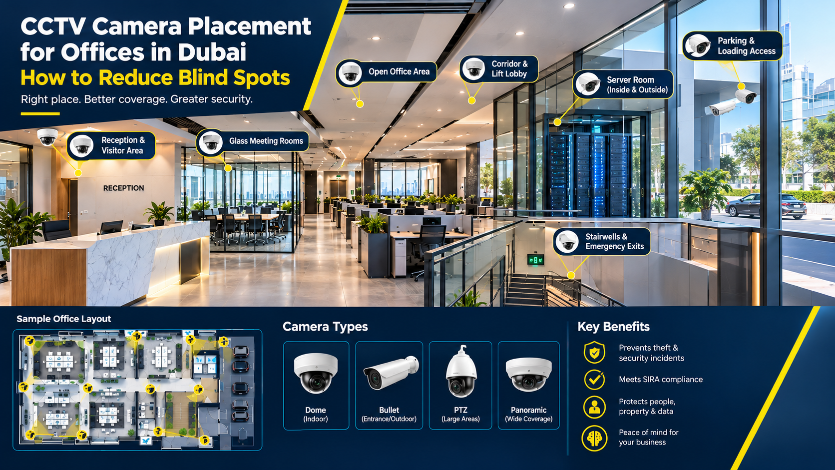 CCTV Camera Placement for Offices in Dubai: How to Reduce Blind Spot